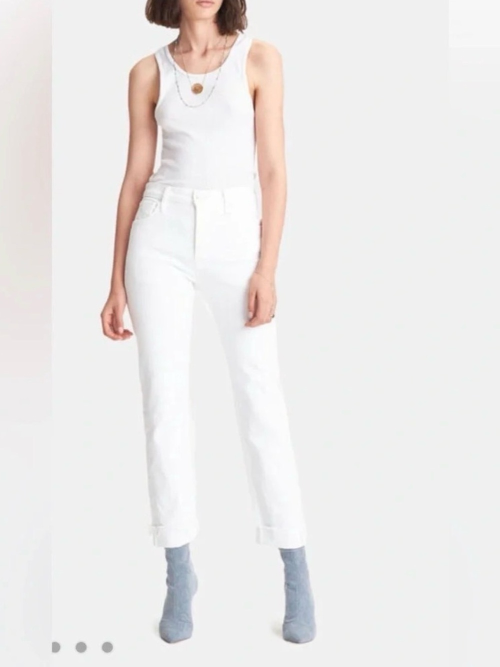 MOTHER 'The Scrapper Cuff
Ankle Fray' White Jeans